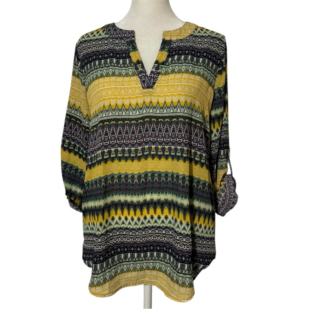 Cato Patterned Relaxed Fit Popover Blouse Top